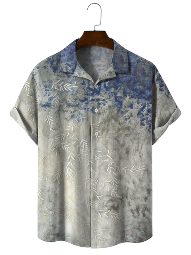 Cozy linen shirt in cotton and linen botanical floral print with lapel collar