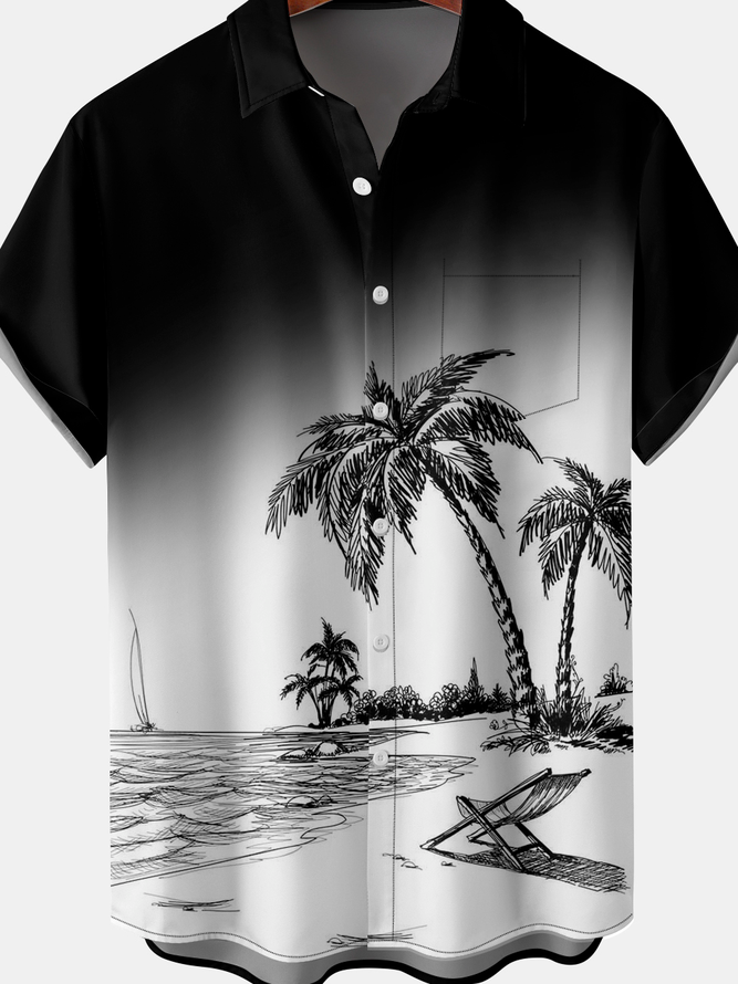 Mens Casual Coconut Tree Short Sleeve Shirt Classic Hawaiian Shirt with Chest Pocket Print