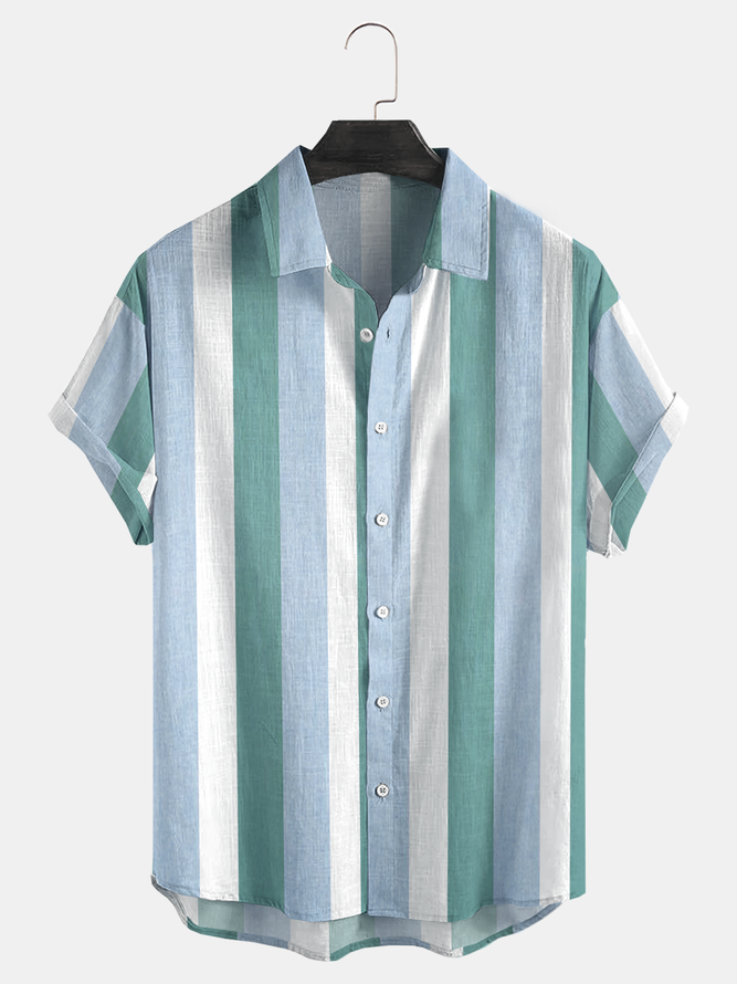 Cotton Linen Style American Casual Basic Versatile Striped Linen Shirt