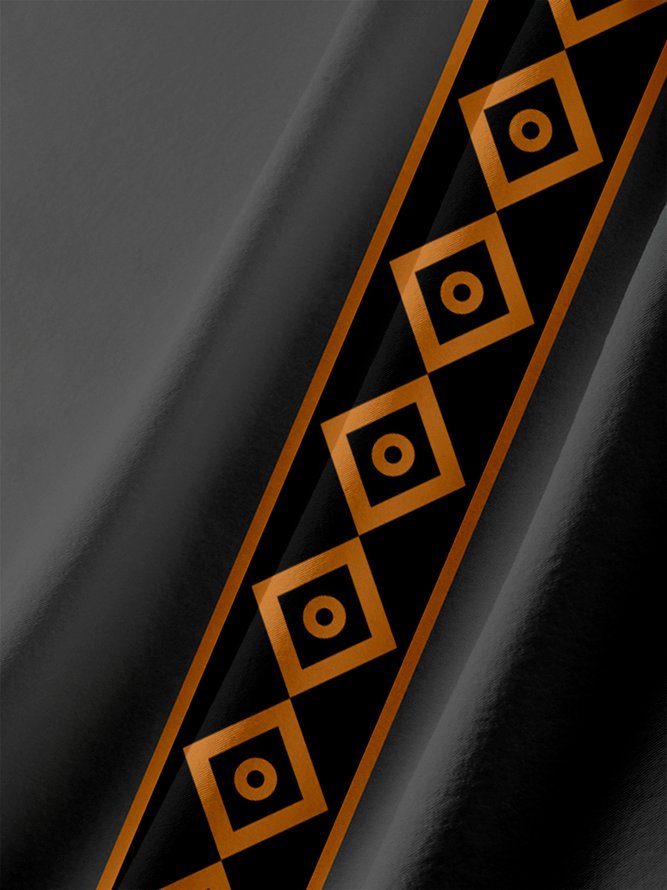 Casual Art Series Striped Geometric Color Block Pattern Lapel Short Sleeve Chest Pocket Shirt Print Top