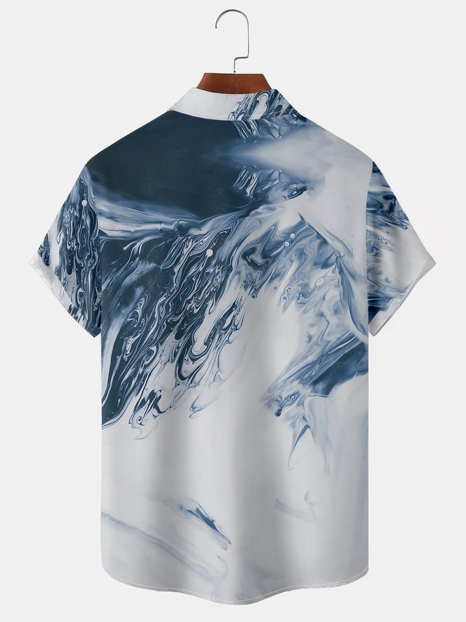 Men's Marble Art Texture Print Casual Breathable Hawaiian Short Sleeve Shirt