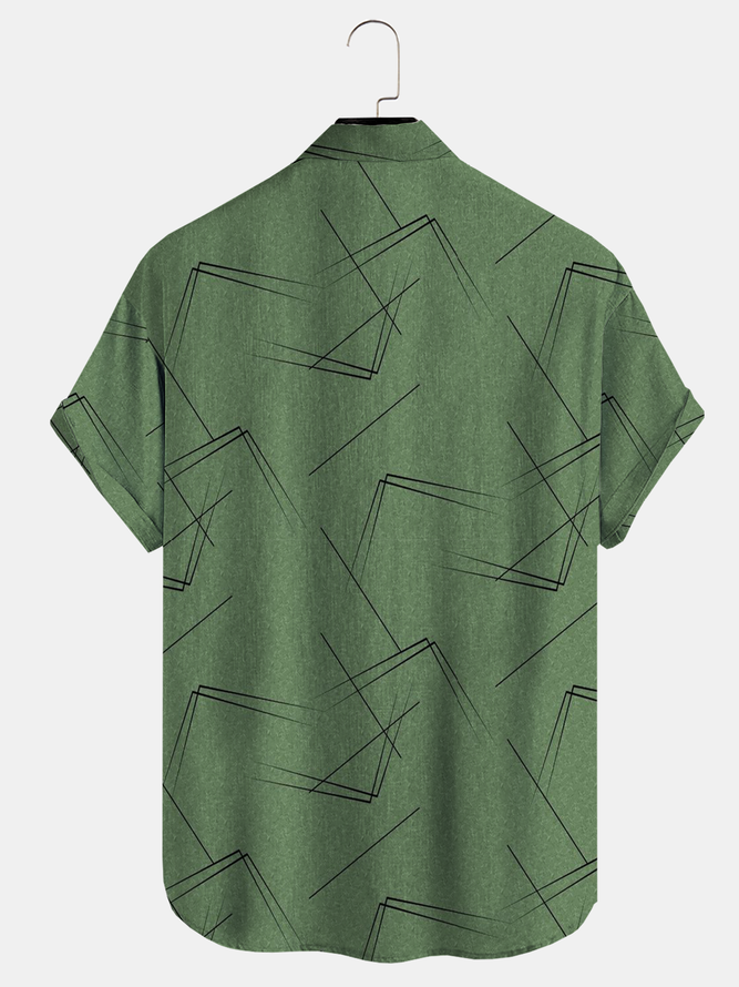 Cotton Linen Style American Casual Basic Versatile Geometric Striped Linen Shirt