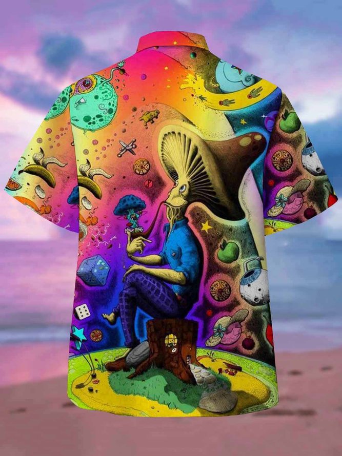 Men's Hippie Print Casual Short Sleeve Hawaiian Shirt