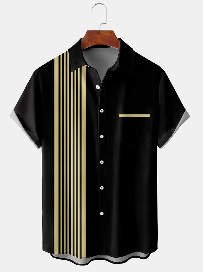 Men's Striped Print Casual Breathable Hawaiian Short Sleeve Shirt