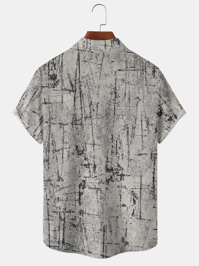 Men's Geometric Print Casual Short Sleeve Hawaiian Shirt with Chest Pocket