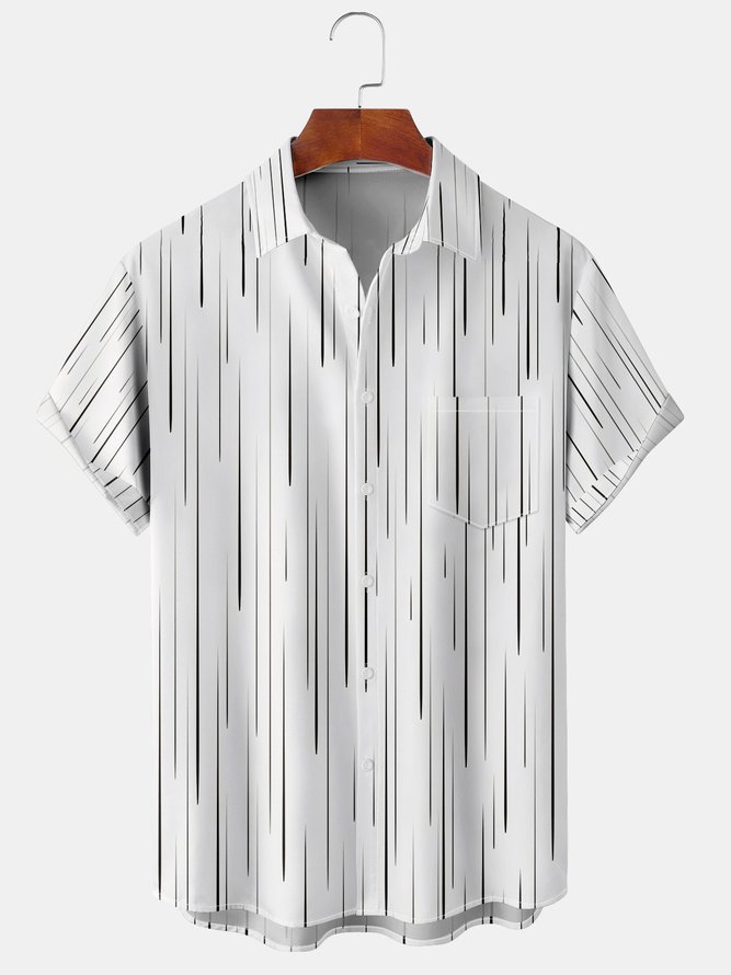 Mens Printed Casual Short Sleeve Shirt with Chest Pocket Hawaiian Top