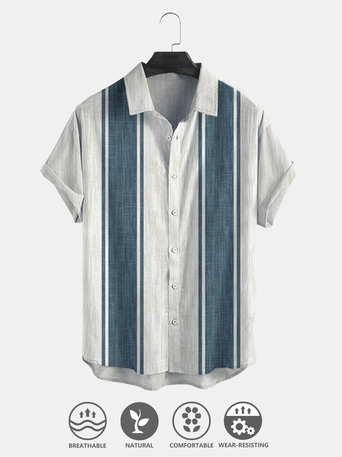 Cotton Linen Style American Casual Basic Versatile Striped Linen Shirt