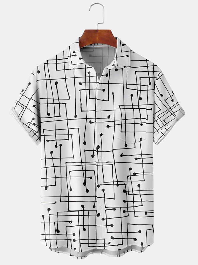 Men's Geometric Stripe Print Casual Breathable Hawaiian Short Sleeve Shirt