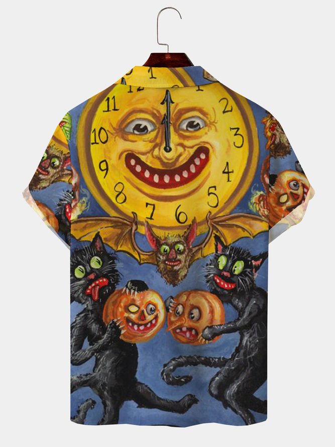 Mens Halloween Print Front Buttons Soft Breathable Loose Casual Hawaiian Shirts