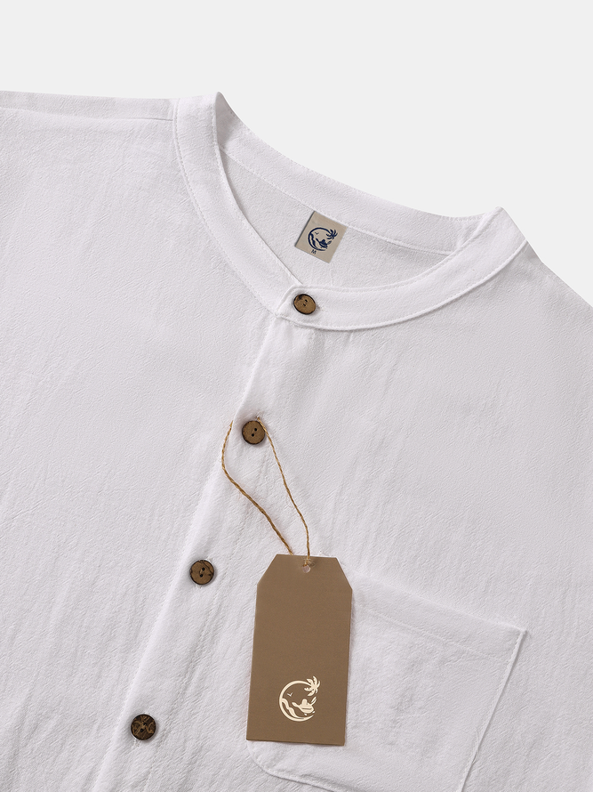 Mens Cotton Linen Short Sleeve Shirt