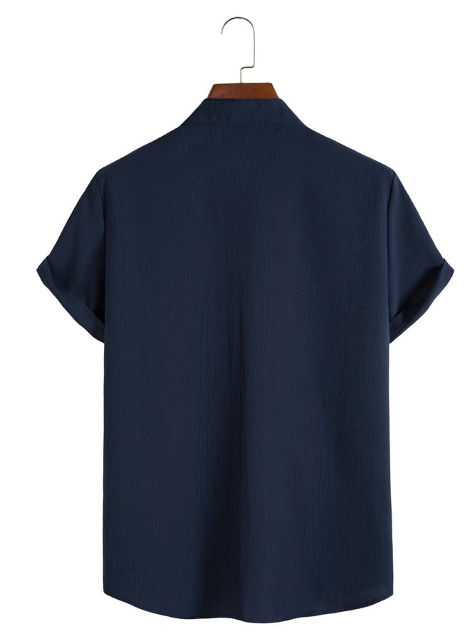 Men's Plain Color Stand Collar Short Sleeve Shirt
