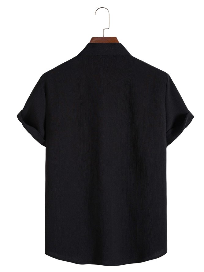Men's Plain Color Stand Collar Short Sleeve Shirt