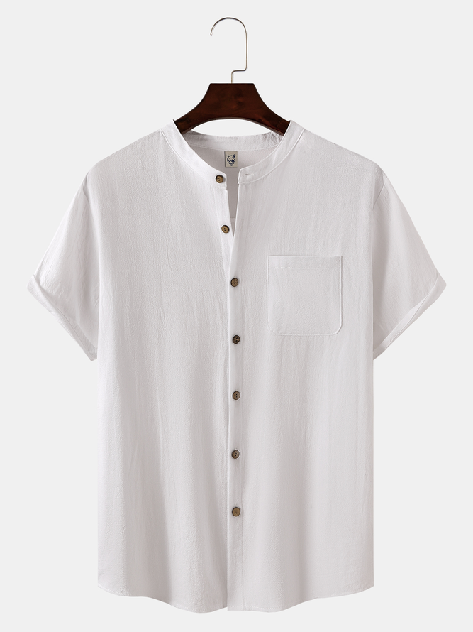 Men's Cotton Linen Striped Short Sleeve Shirt