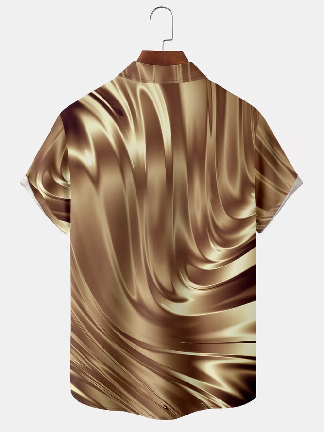 Men's Gold 3D Printed Casual Breathable Hawaiian Short Sleeve Shirt