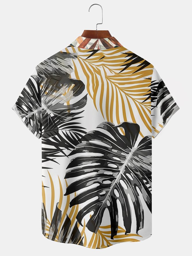 Men Summer Plants Hawaii Lightweight Micro-Elasticity Buttons Short sleeve Regular Shirt Collar shirts