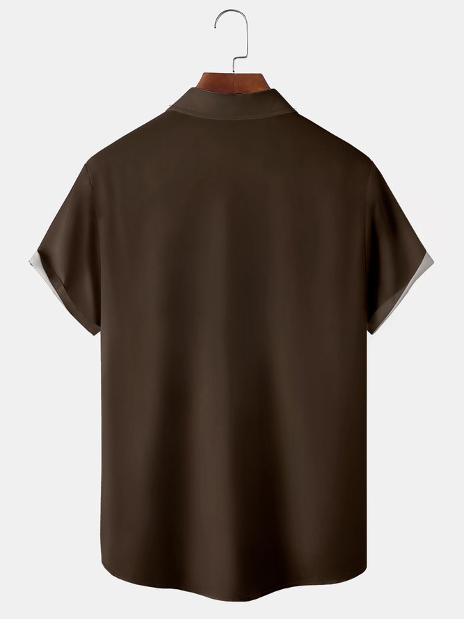 Men's Animal Print Casual Short Sleeve Hawaiian Shirt with Chest Pocket