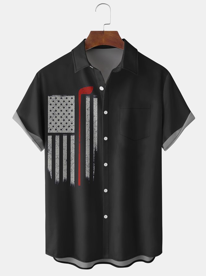 Men's American Flag and Golf Element Graphic Print Short Sleeve Shirt
