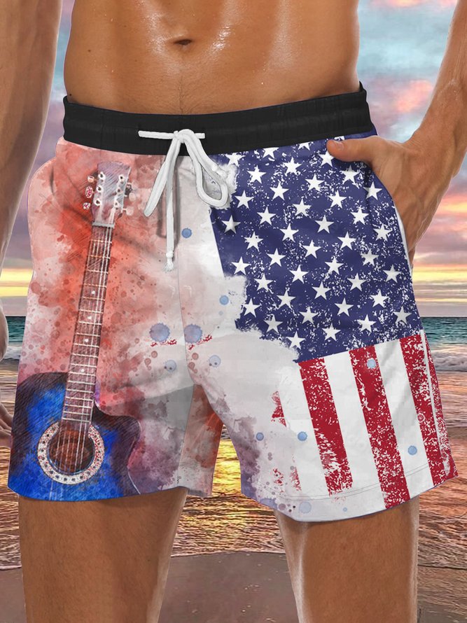 Men's American Flag Guitar Elements Casual Vacation Beach Pants