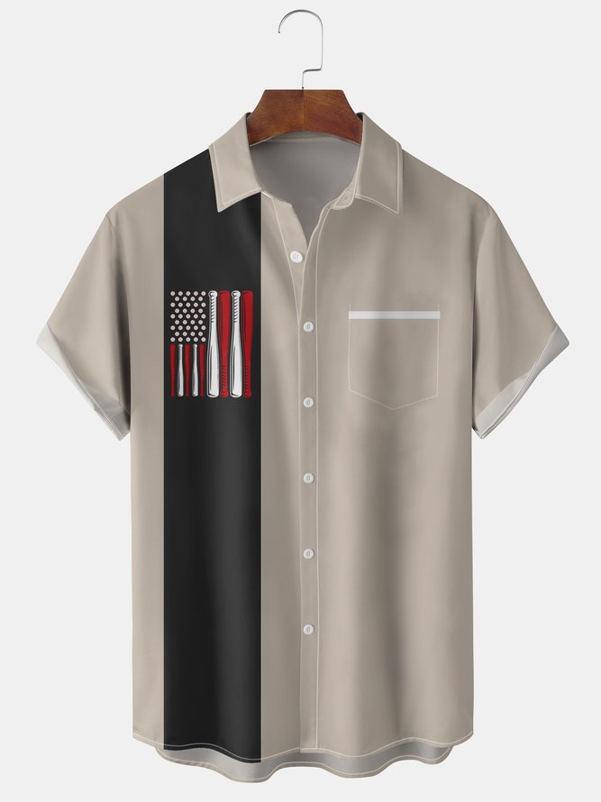Men's American Flag and Baseball Graphic Print Short Sleeve Shirt
