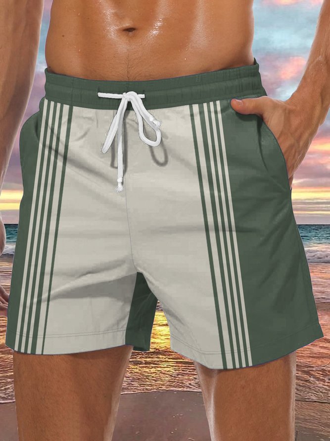 Men's Geometric Stripe Element Graphic Print Casual Resort Beach Shorts