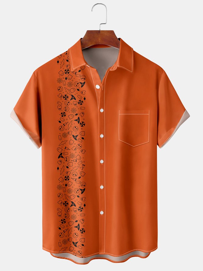 Men's Halloween Print Casual Breathable Short Sleeve Shirt