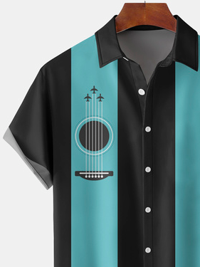Men's Musical Guitar Element Graphic Print Short Sleeve Shirt