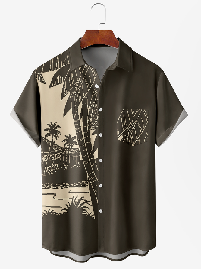 Men's Coconut Tree Print Moisture Wicking Fabric Fashion Lapel Short Sleeve Shirts
