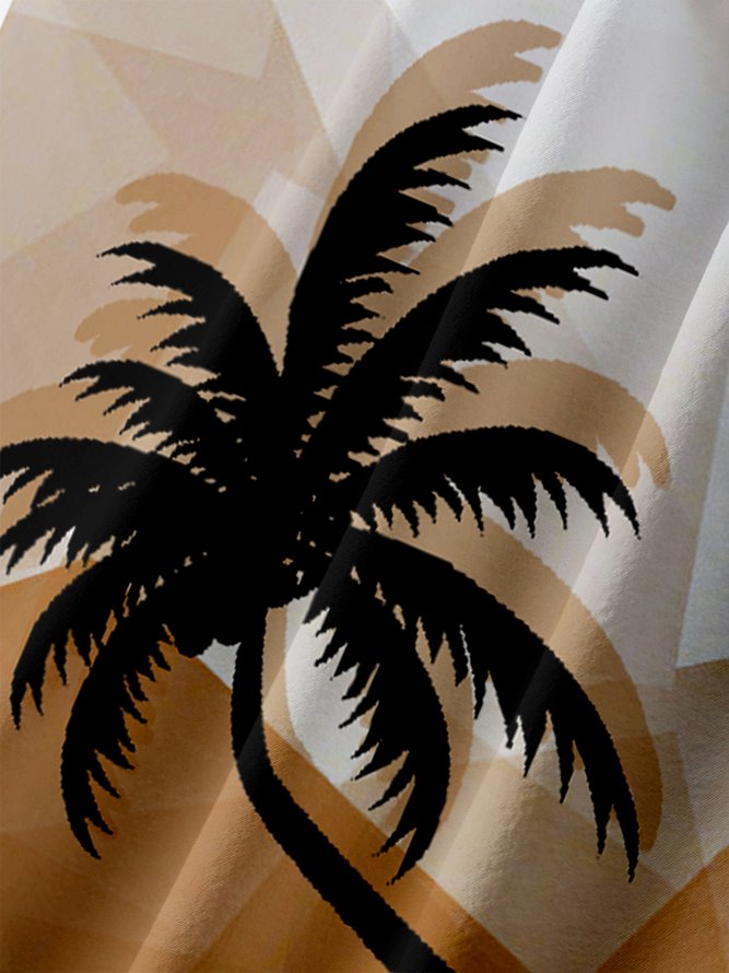 Men's Art Botanical Coconut Tree Print Moisture Wicking Fabric Fashion Lapel Short Sleeve Shirts