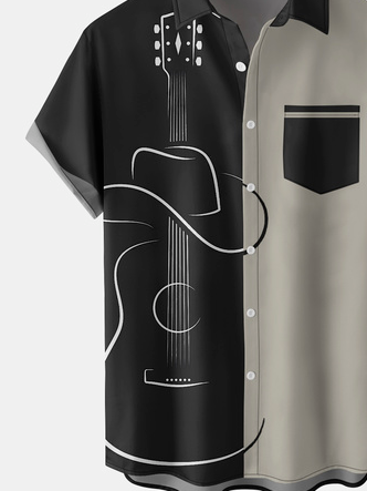 Men's Music Elements Guitar Graphic Print Short Sleeve Shirt