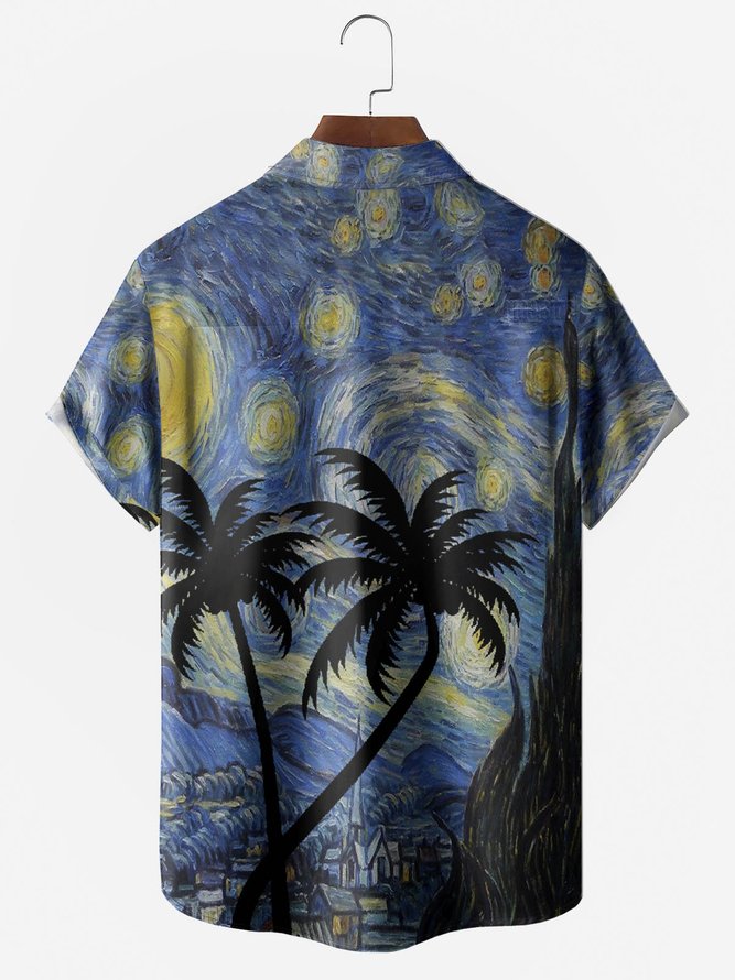 Men's Hawaiian Oil Painting Botanical Print Moisture Wicking Fabric Fashion Lapel Short Sleeve Shirt