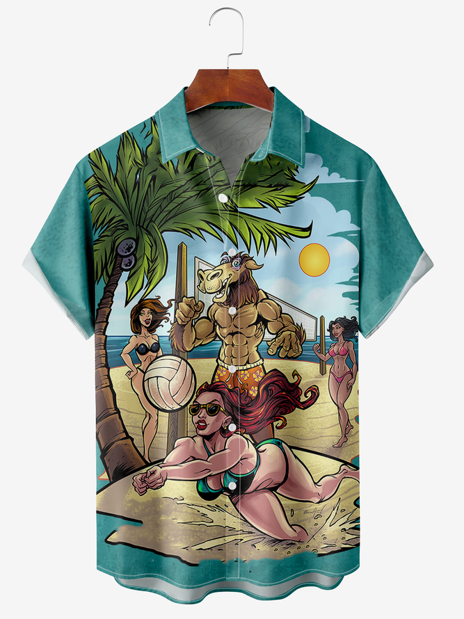 Men's Hawaiian Flora Print Moisture Wicking Fabric Fashion Lapel Short Sleeve Shirts