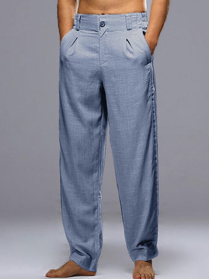 Men's Cotton Linen Elastic Waist Breathable Comfort Drawstring Casual Trousers