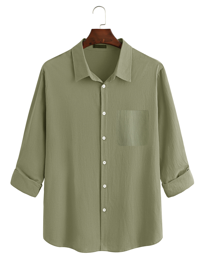Casual Plain Summer Regular Fit Open Front Short sleeve Shawl Collar H-Line Regular shirts for Men