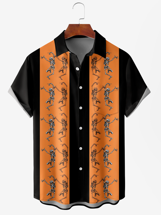 Casual Summer Halloween Lightweight Loose Polyester fibre Buttons Short sleeve H-Line shirts for Men
