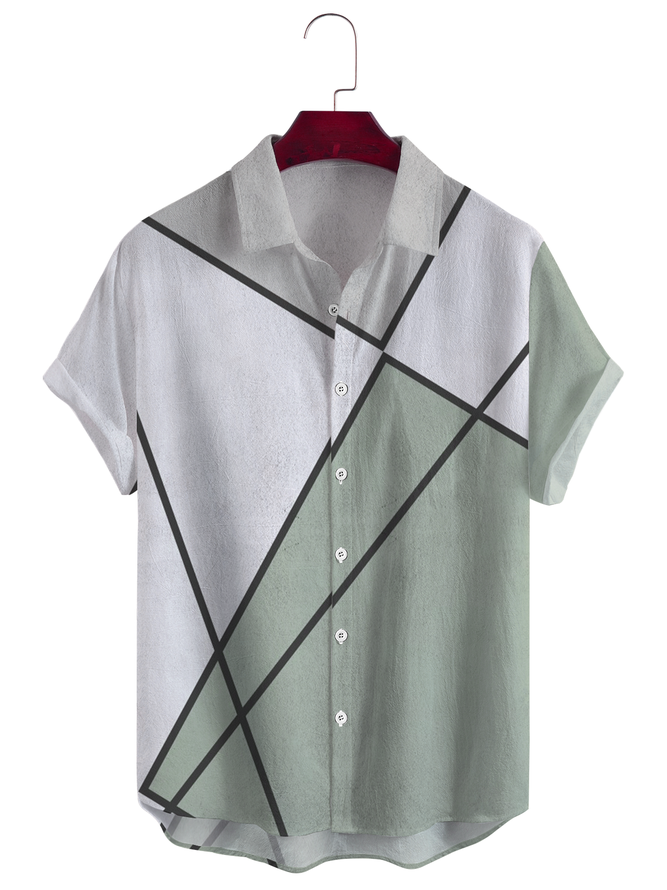 Men Striped Casual Summer Cotton No Elasticity Daily Regular Fit Regular H-Line shirts