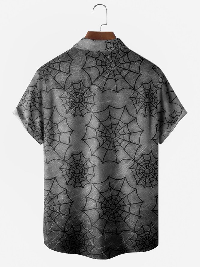 Men Casual Summer Halloween Lightweight Micro-Elasticity Loose Polyester fibre Buttons Shirt Collar shirts