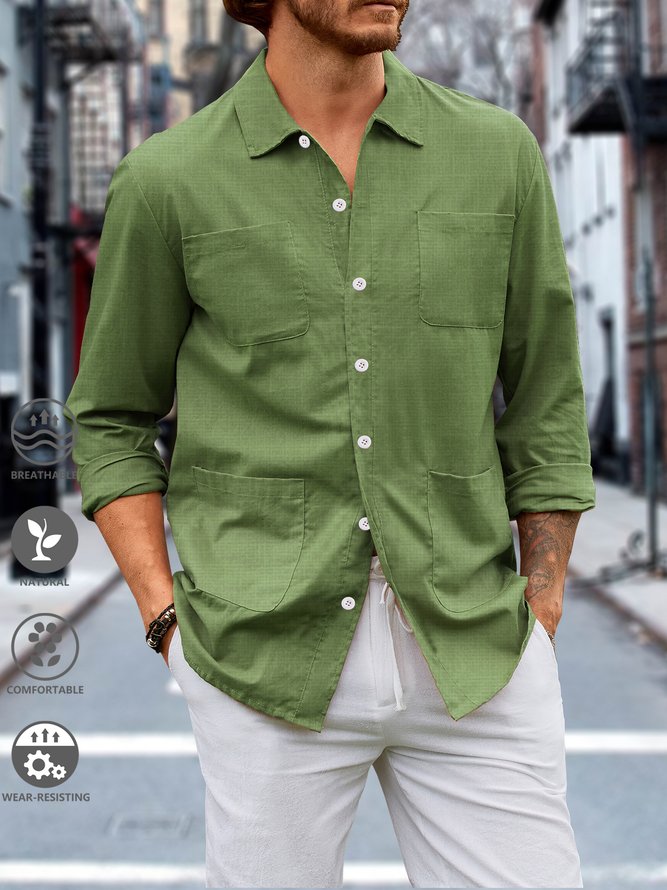 Plain Summer Linen No Elasticity Regular Fit Long sleeve Regular H-Line Regular shirts for Men