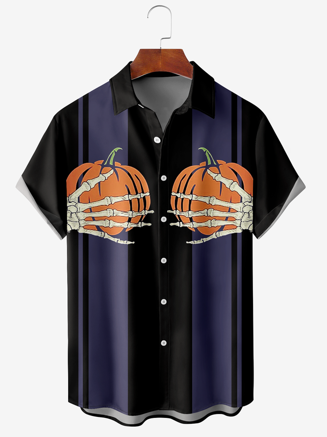 Casual Summer Halloween Lightweight Micro-Elasticity Daily Short sleeve Shawl Collar Regular shirts for Men
