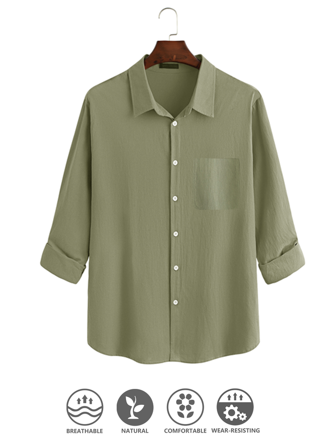 Casual Plain Summer Regular Fit Open Front Short sleeve Shawl Collar H-Line Regular shirts for Men