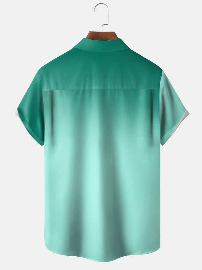 Men's New Gradient Coconut Tree Print Casual Breathable Hawaiian Short Sleeve Shirt