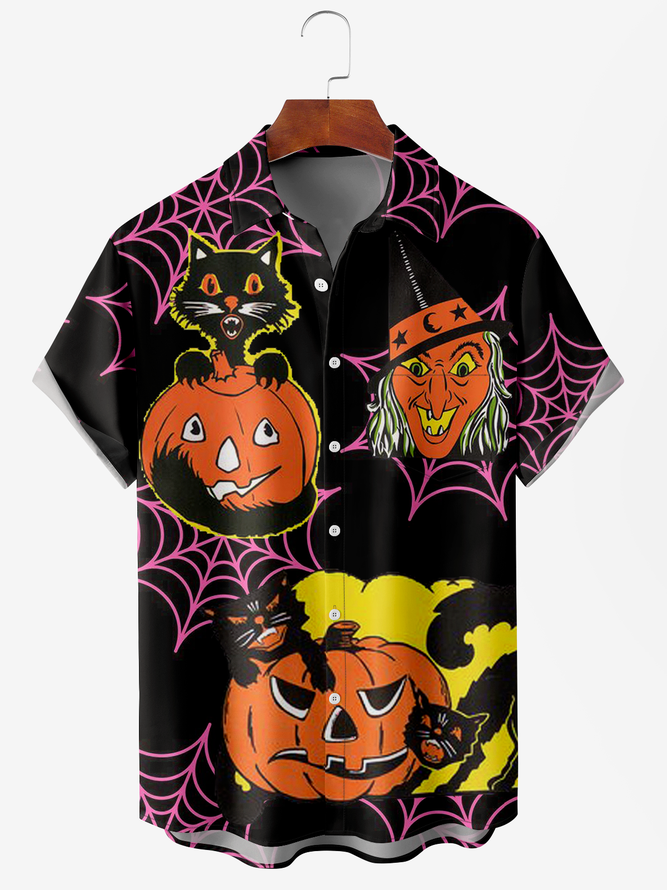 Casual Summer Halloween Loose Polyester fibre Buttons Regular H-Line Shirt Collar shirts for Men