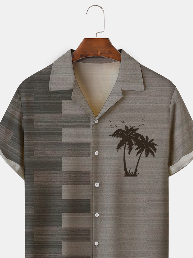 Striped Summer Hawaii Polyester Lightweight Micro-Elasticity Loose Regular Camp Collar shirts for Men