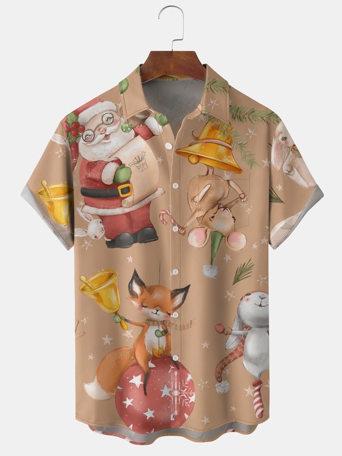 Casual Summer Santa Claus Micro-Elasticity Daily Loose Buttons H-Line Shirt Collar shirts for Men