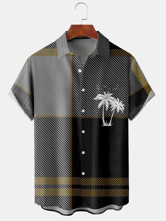 Men Summer Plaid Hawaii Lightweight Micro-Elasticity Holiday Regular Fit Regular Shirt Collar shirts