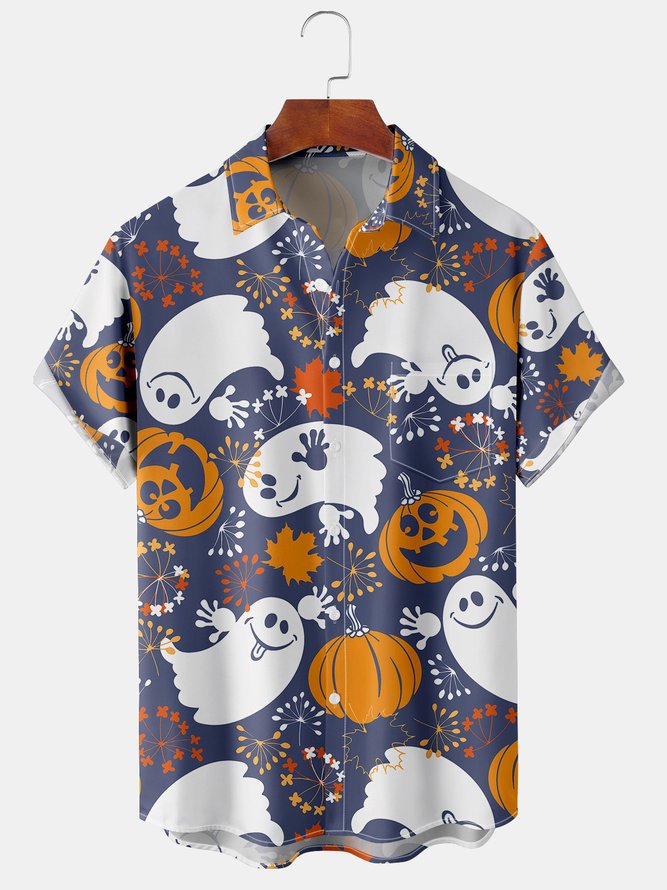 Casual Summer Halloween Polyester Lightweight Party Regular Fit Shawl Collar H-Line shirts for Men