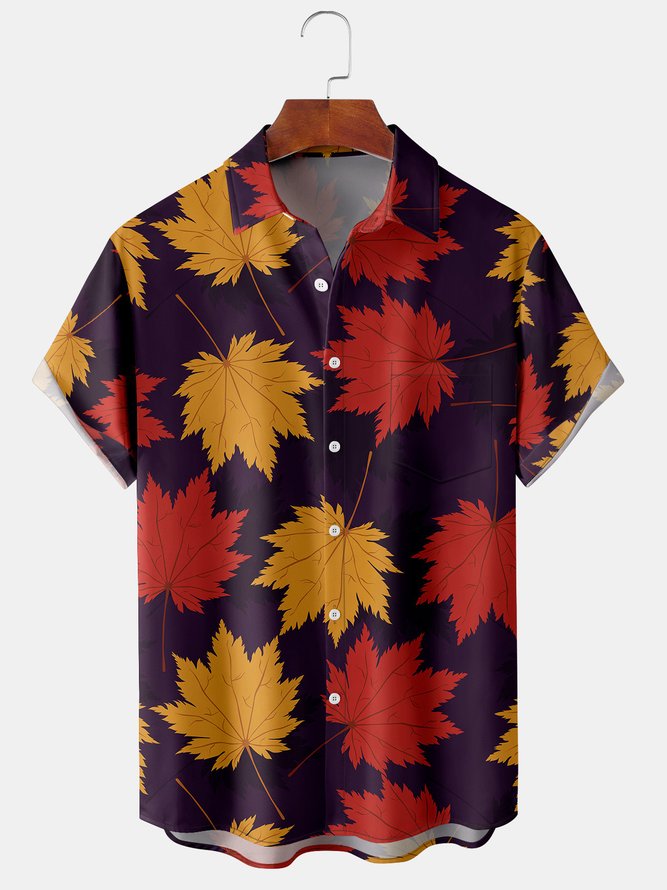 Casual Summer Plants Micro-Elasticity Regular Fit Regular H-Line Shirt Collar Regular Size shirts for Men