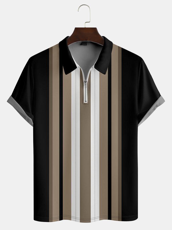 Men Geometric Casual Summer Polyester Micro-Elasticity Daily Shawl Collar Regular H-Line Polo shirt