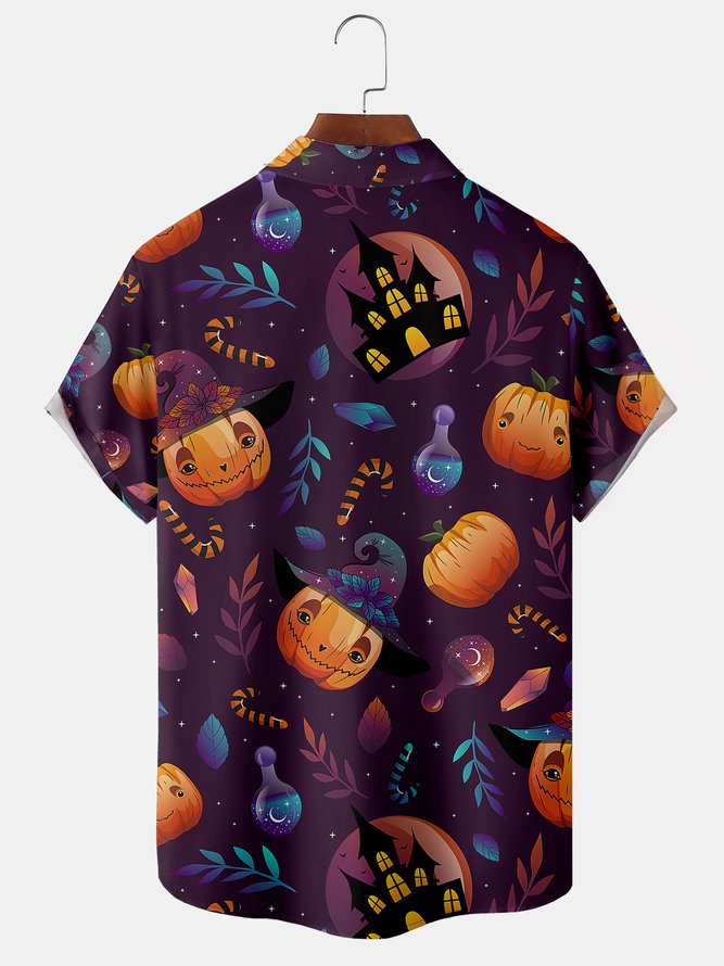 Casual Summer Halloween Lightweight Micro-Elasticity Buttons Short sleeve H-Line Shirt Collar shirts for Men