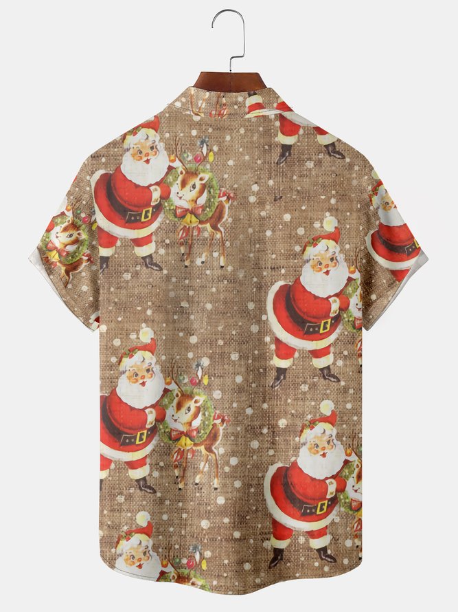 Men Casual Snowflake Winter Printing Lightweight Micro-Elasticity Holiday Regular H-Line shirts