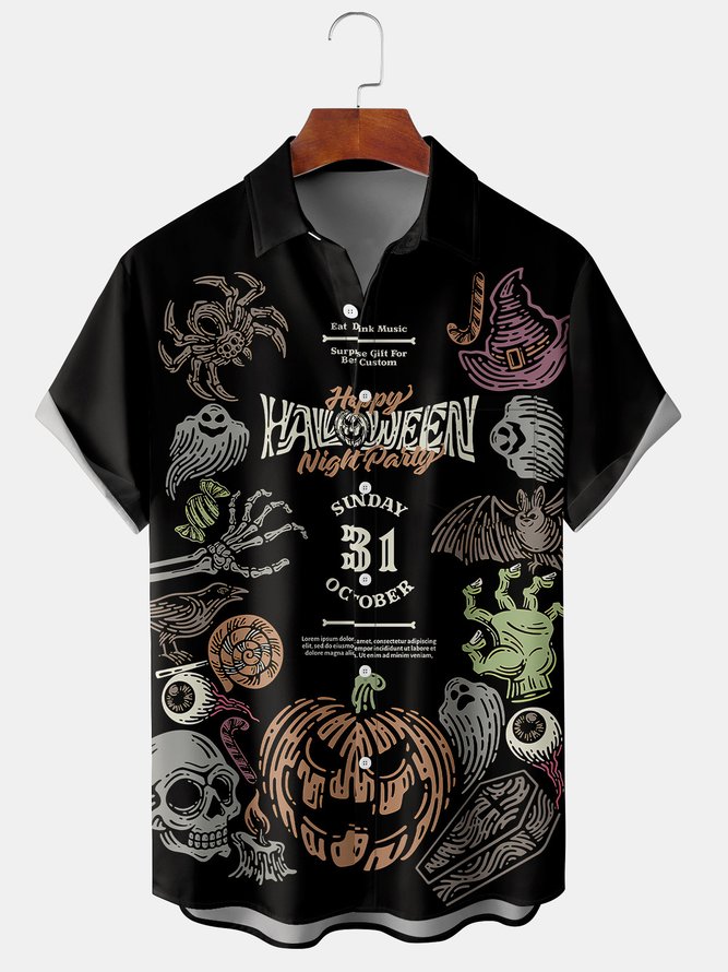 Men's Halloween Pumpkin Graphic Print Short Sleeve Shirt